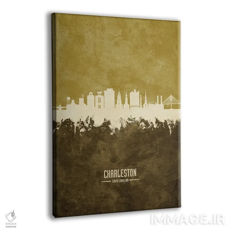 تابلو دکوراتیو نمای افق چارلستون، کارولینای جنوبی با رنگ اخرایی اثر مایکل تامپست - نمای پرسپکتیو محصول