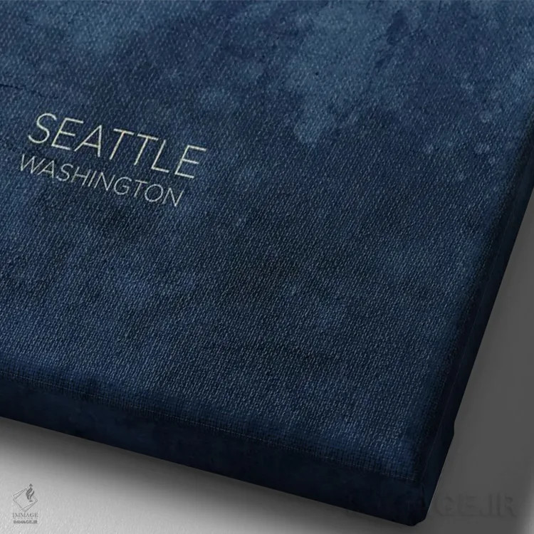 تابلو دکوراتیو نمای افق سیاتل، واشنگتن با رنگ سرمه ای و فیروزه ای اثر مایکل تامپست - نمای نزدیک بافت بوم