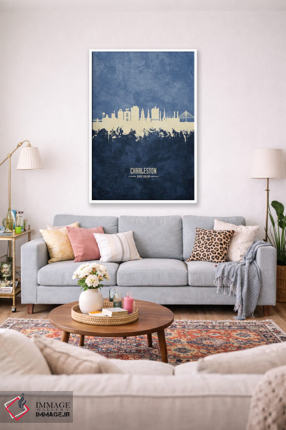 تابلو دکوراتیو نمای افق چارلستون، کارولینای جنوبی با رنگ سرمه ای اثر مایکل تامپست - D1W