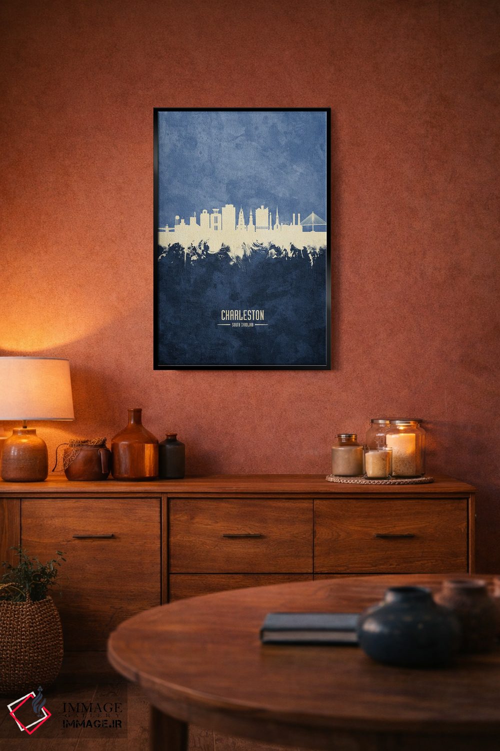 تابلو دکوراتیو نمای افق چارلستون، کارولینای جنوبی با رنگ سرمه ای اثر مایکل تامپست - D4B
