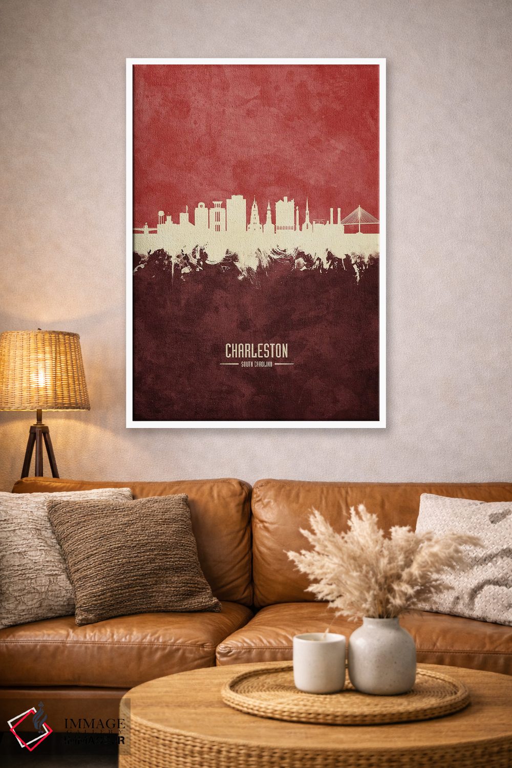 تابلو دکوراتیو نمای افق چارلستون با رنگ زرشکی اثر مایکل تامپست - D4W