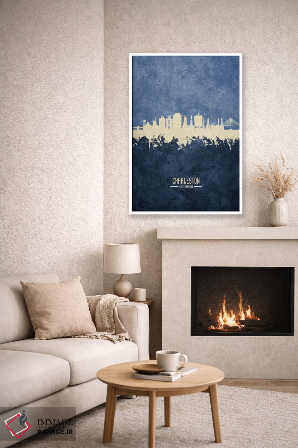 تابلو دکوراتیو نمای افق چارلستون، کارولینای جنوبی با رنگ سرمه ای اثر مایکل تامپست - D6W