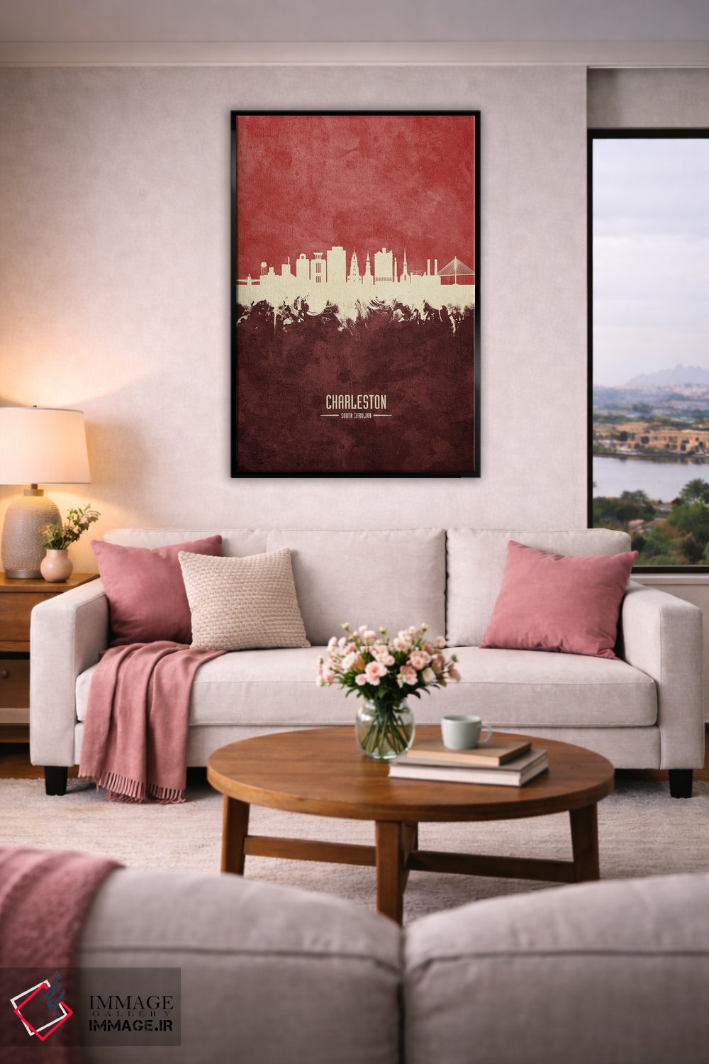 تابلو دکوراتیو نمای افق چارلستون با رنگ زرشکی اثر مایکل تامپست - D5B