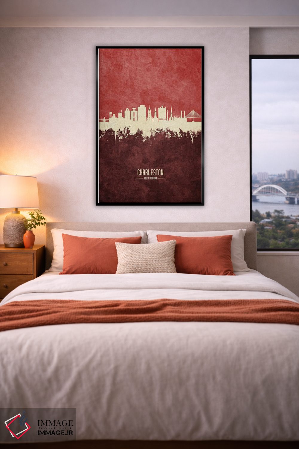 تابلو دکوراتیو نمای افق چارلستون با رنگ زرشکی اثر مایکل تامپست - D6B