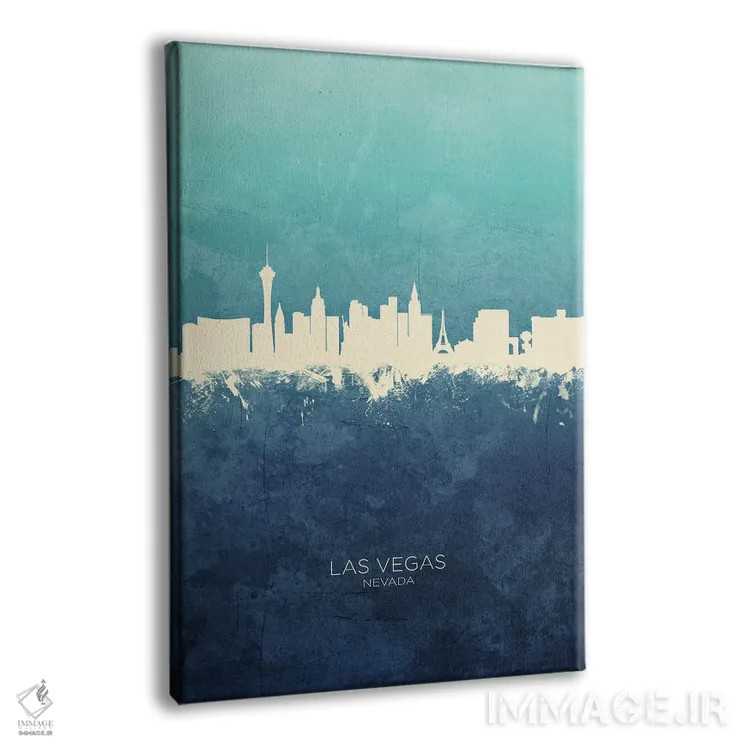تابلو دکوراتیو نمای افق لاس وگاس، نوادا با رنگ سرمه ای و فیروزه ای اثر مایکل تامپست - نمای پرسپکتیو محصول