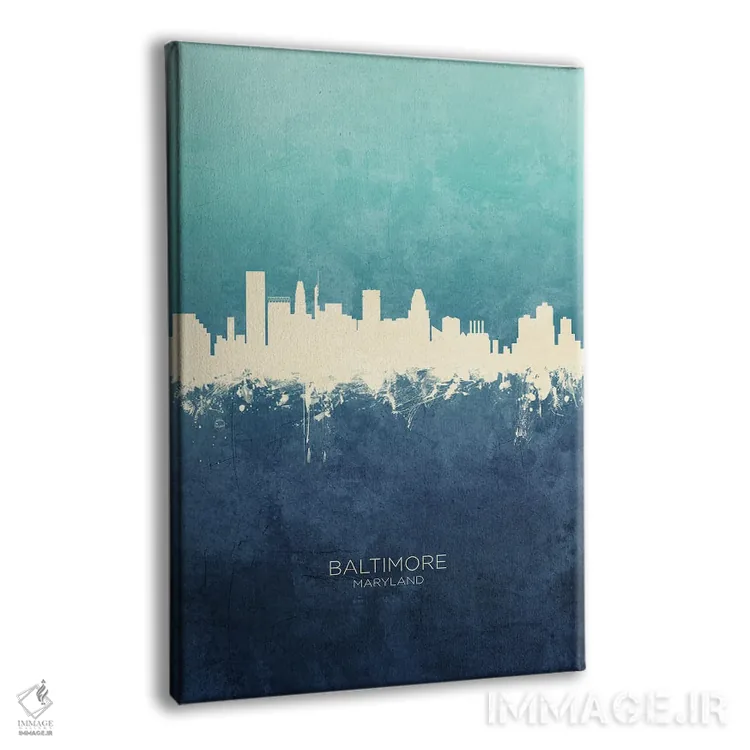 تابلو دکوراتیو نمای افق بالتیمور، مریلند با رنگ سرمه ای و فیروزه ای اثر مایکل تامپست - نمای پرسپکتیو محصول