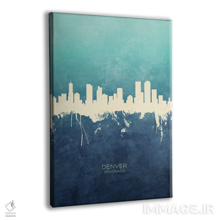 تابلو دکوراتیو نمای افق دنور، کلرادو با رنگ سرمه ای و فیروزه ای اثر مایکل تامپست - نمای پرسپکتیو محصول