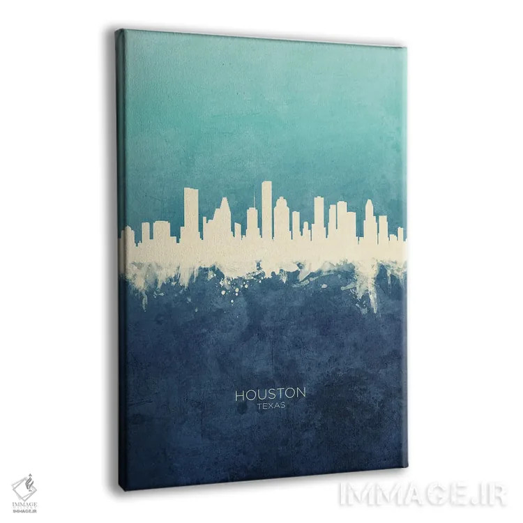 تابلو دکوراتیو نمای افق هیوستون، تگزاس با رنگ سرمه ای و فیروزه ای اثر مایکل تامپست - نمای پرسپکتیو محصول