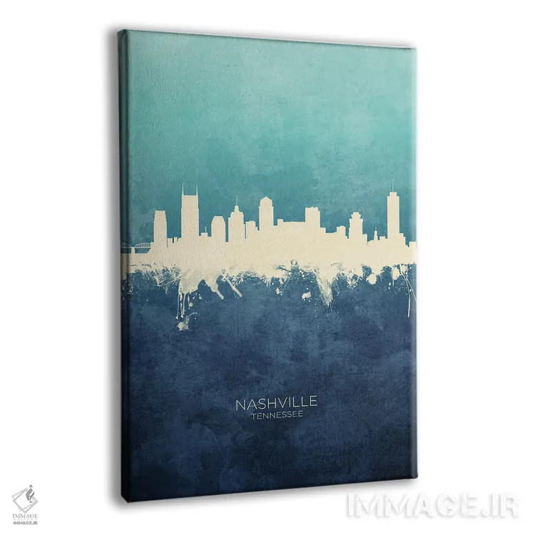 تابلو دکوراتیو نمای افق نشویل، تنسی با رنگ سرمه ای و فیروزه ای اثر مایکل تامپست - نمای پرسپکتیو محصول