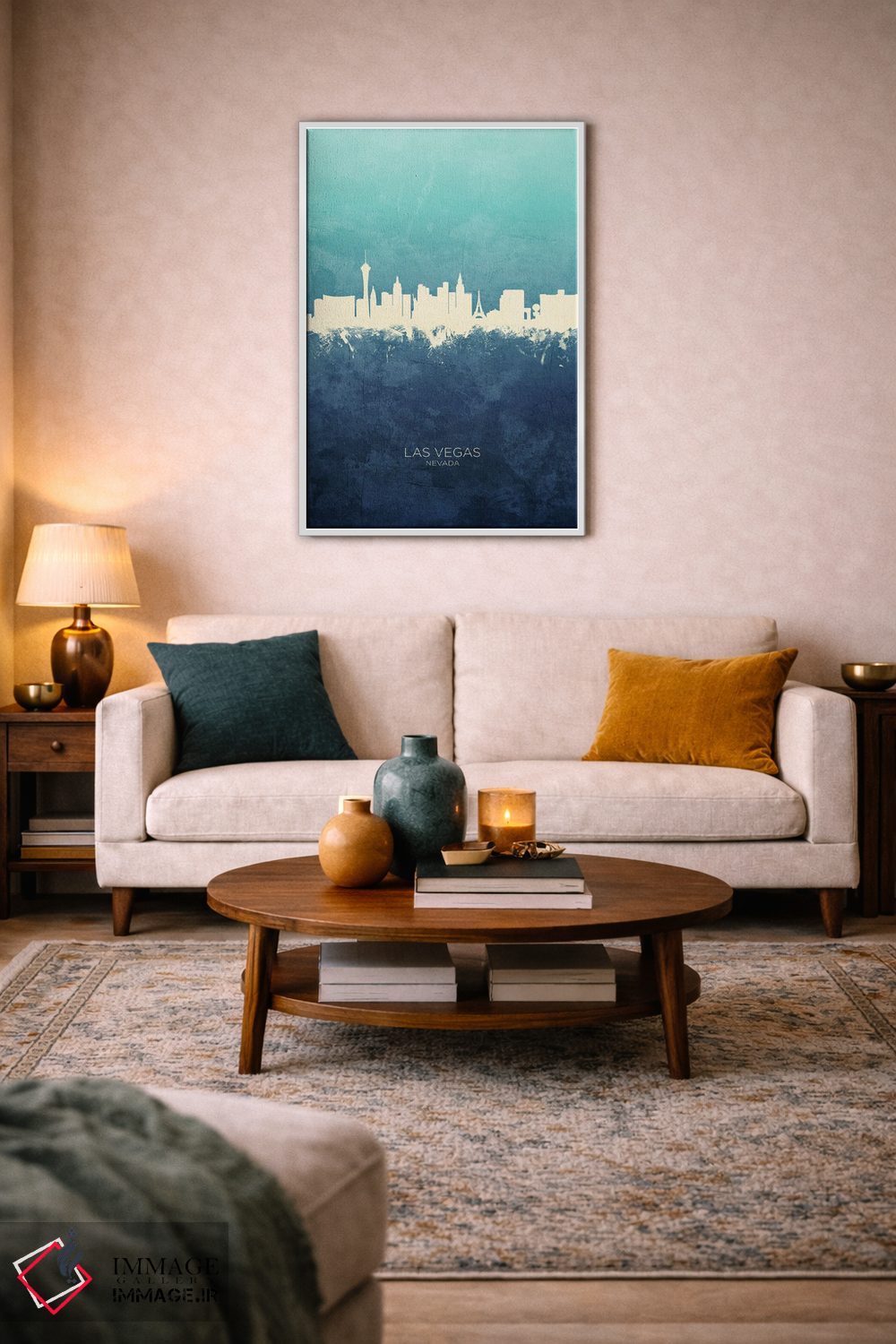 تابلو دکوراتیو نمای افق لاس وگاس، نوادا با رنگ سرمه ای و فیروزه ای اثر مایکل تامپست - D3W