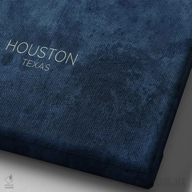 تابلو دکوراتیو نمای افق هیوستون، تگزاس با رنگ سرمه ای و فیروزه ای اثر مایکل تامپست - نمای نزدیک بافت بوم