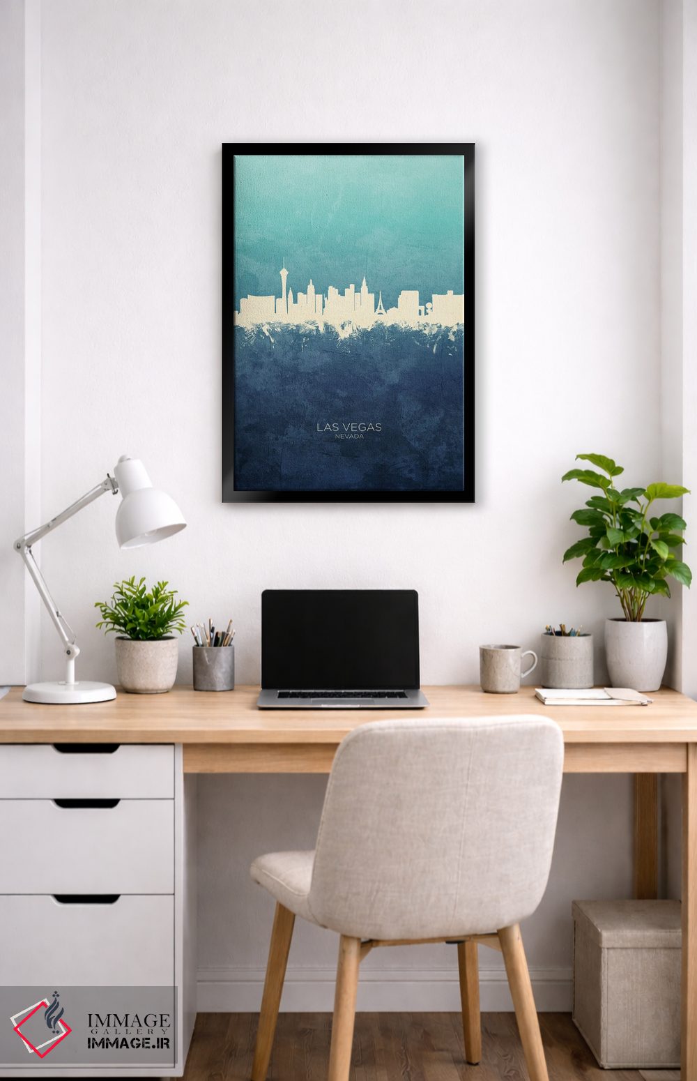 تابلو دکوراتیو نمای افق لاس وگاس، نوادا با رنگ سرمه ای و فیروزه ای اثر مایکل تامپست - D5B