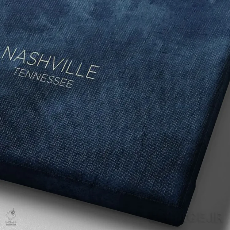 تابلو دکوراتیو نمای افق نشویل، تنسی با رنگ سرمه ای و فیروزه ای اثر مایکل تامپست - نمای نزدیک بافت بوم