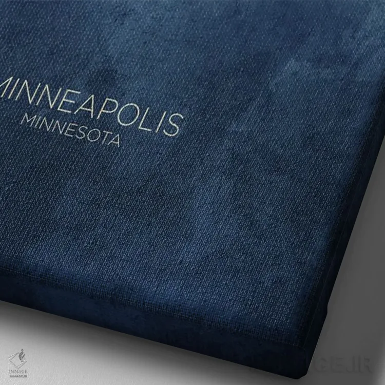 تابلو دکوراتیو نمای افق مینیاپولیس، مینه سوتا با رنگ سرمه ای و فیروزه ای اثر مایکل تامپست - نمای نزدیک بافت بوم