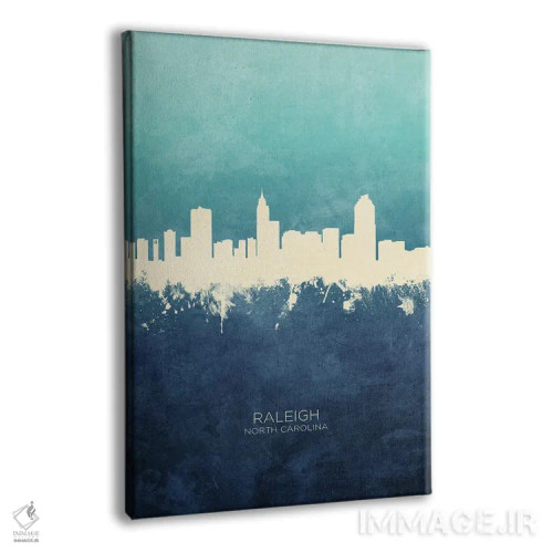 تابلو دکوراتیو نمای افق رالی، کارولینای شمالی با رنگ سرمه ای و فیروزه ای اثر مایکل تامپست - نمای پرسپکتیو محصول