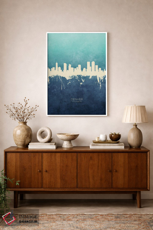 تابلو دکوراتیو نمای افق دنور، کلرادو با رنگ سرمه ای و فیروزه ای اثر مایکل تامپست - D1W