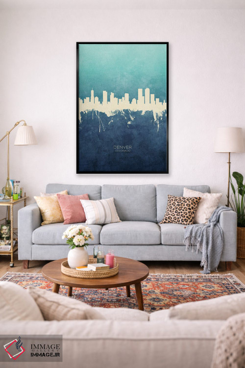 تابلو دکوراتیو نمای افق دنور، کلرادو با رنگ سرمه ای و فیروزه ای اثر مایکل تامپست - D2B