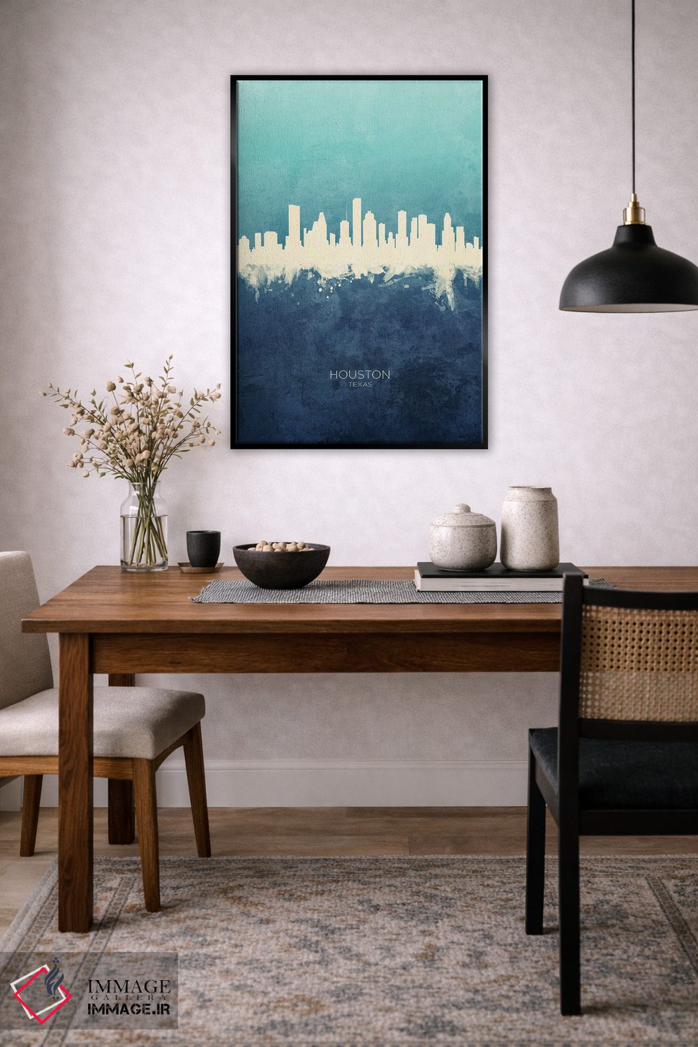 تابلو دکوراتیو نمای افق هیوستون، تگزاس با رنگ سرمه ای و فیروزه ای اثر مایکل تامپست - D5B
