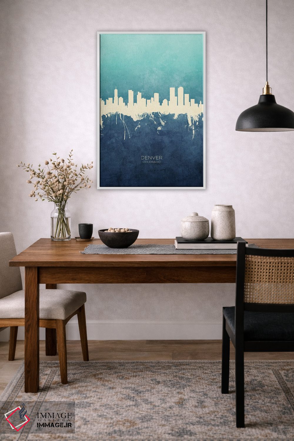 تابلو دکوراتیو نمای افق دنور، کلرادو با رنگ سرمه ای و فیروزه ای اثر مایکل تامپست - D3W