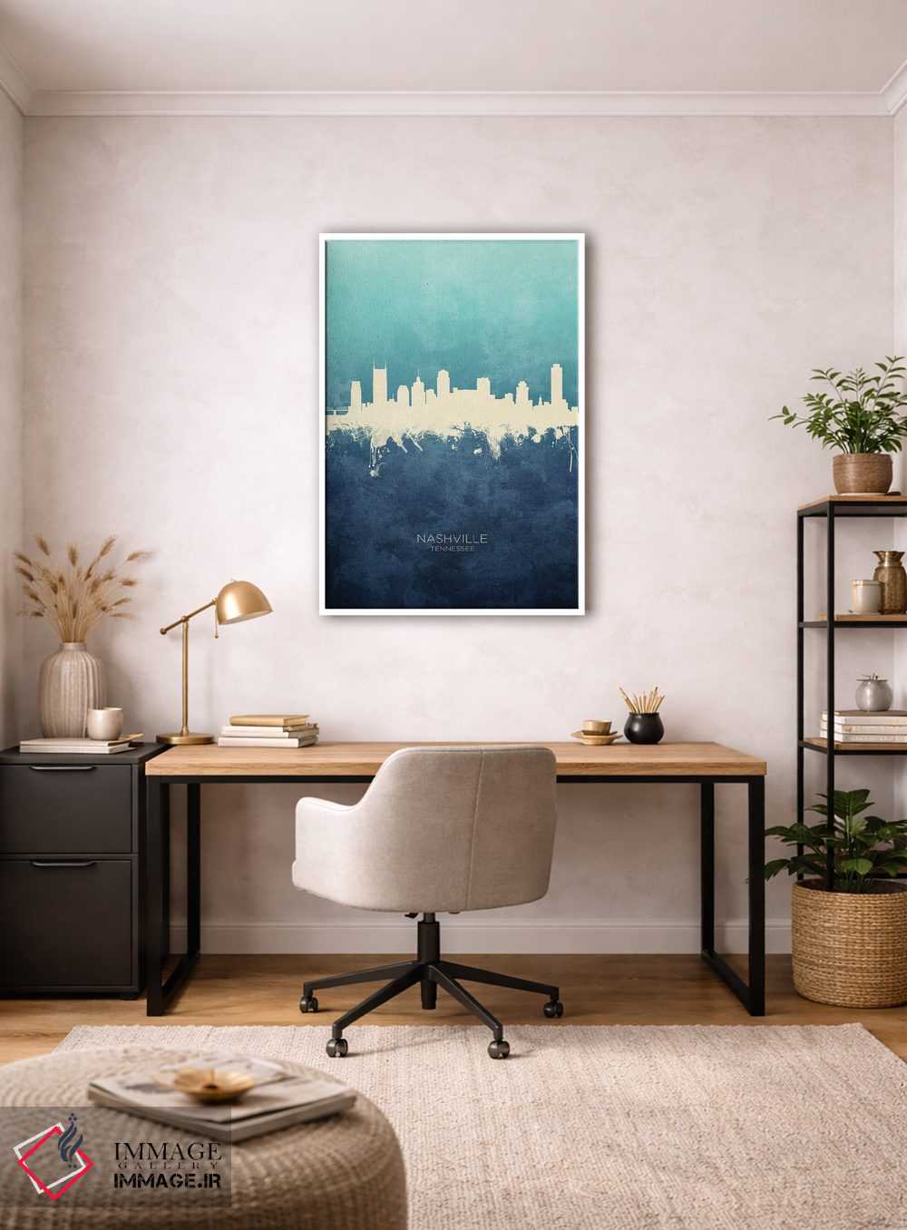 تابلو دکوراتیو نمای افق نشویل، تنسی با رنگ سرمه ای و فیروزه ای اثر مایکل تامپست - D2W