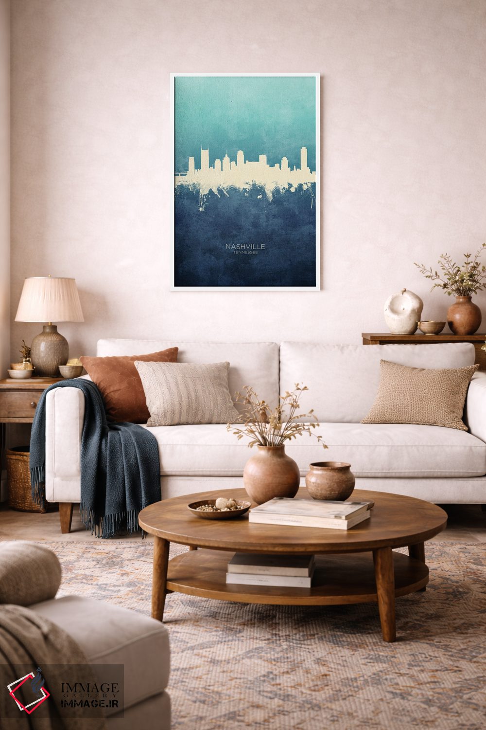 تابلو دکوراتیو نمای افق نشویل، تنسی با رنگ سرمه ای و فیروزه ای اثر مایکل تامپست - D3W