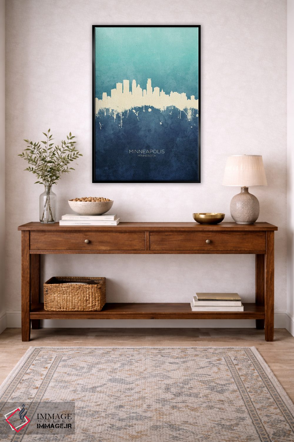 تابلو دکوراتیو نمای افق مینیاپولیس، مینه سوتا با رنگ سرمه ای و فیروزه ای اثر مایکل تامپست - D4B