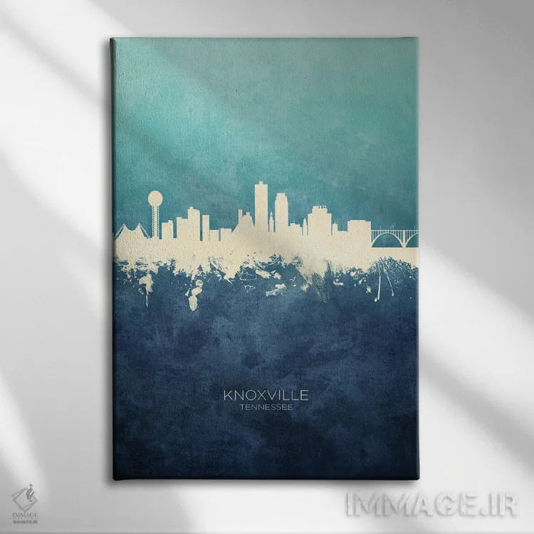 تابلو دکوراتیو نمای افق ناکسویل، تنسی با رنگ سرمه ای و فیروزه ای اثر مایکل تامپست - نمای روبهرو روی دیوار