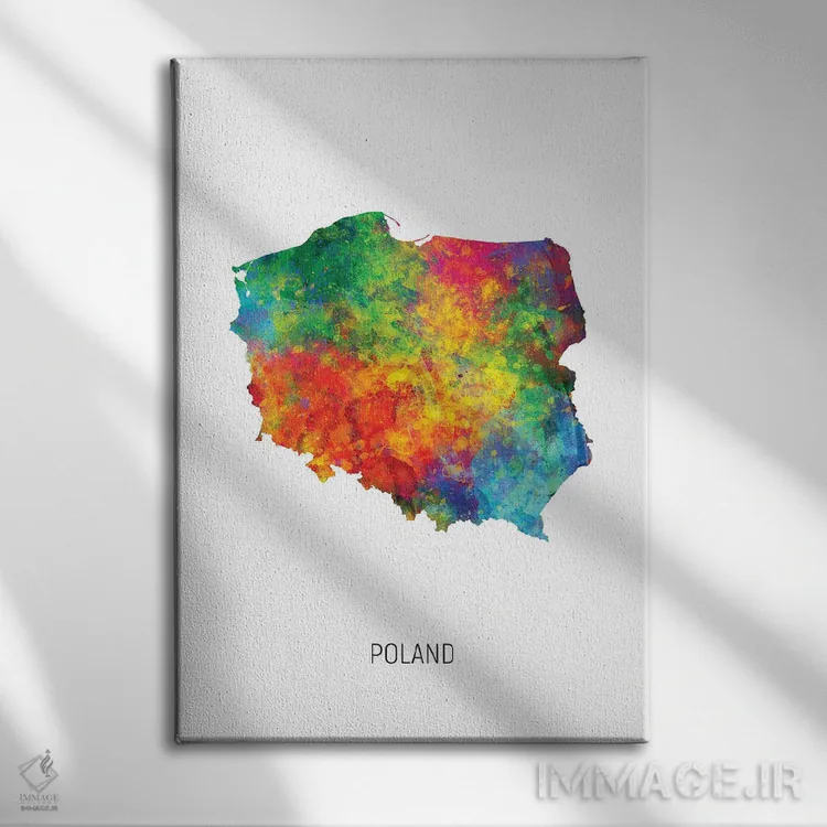 تابلو دکوراتیو نقشه لهستان اثر مایکل تامپست - نمای روبهرو روی دیوار