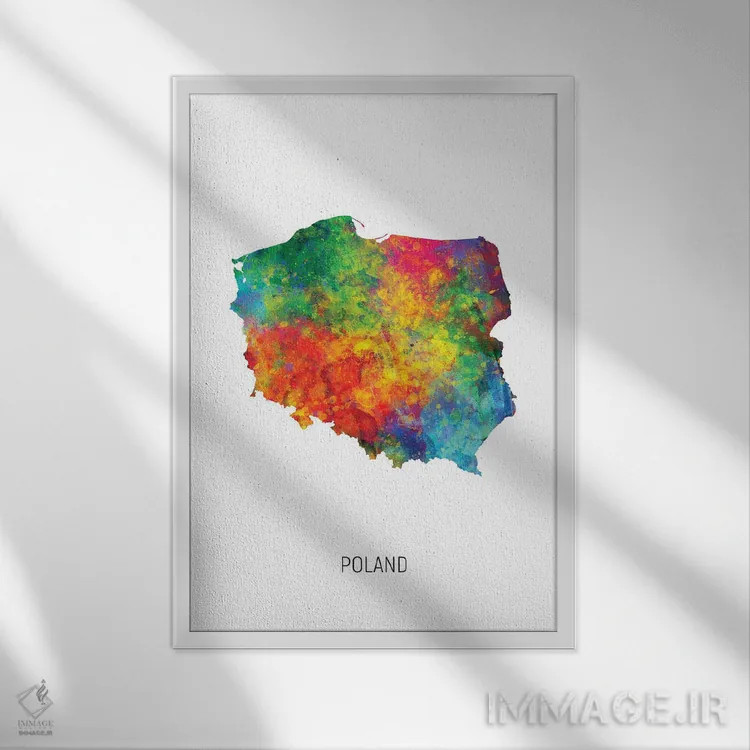 تابلو دکوراتیو نقشه لهستان اثر مایکل تامپست - نمای قابدار سفید