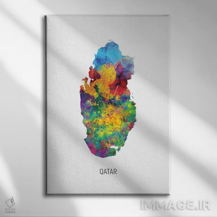 تابلو دکوراتیو نقشه قطر اثر مایکل تامپست - نمای روبهرو روی دیوار