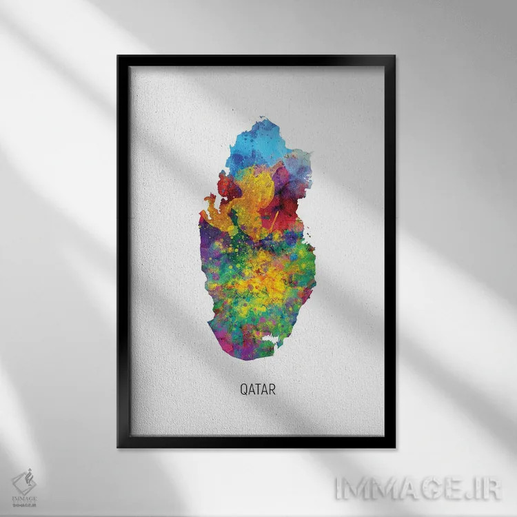 تابلو دکوراتیو نقشه قطر اثر مایکل تامپست - نمای قابدار مشکی