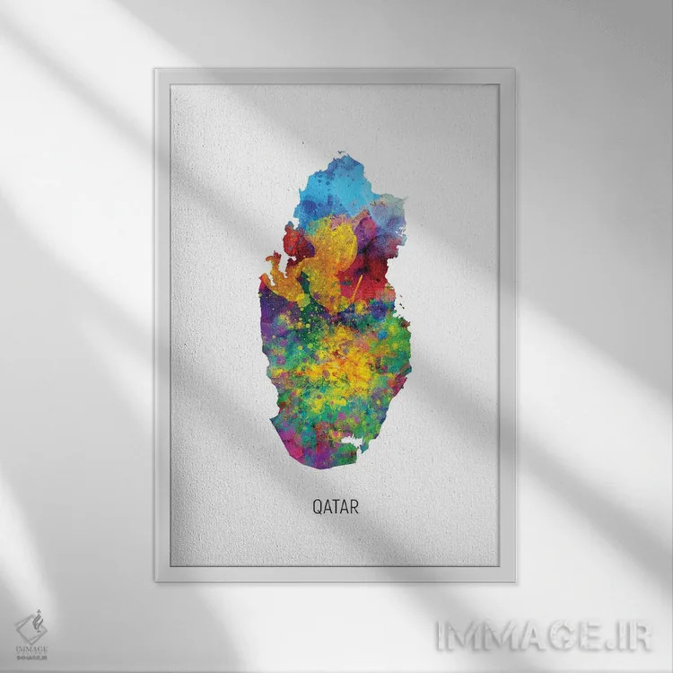 تابلو دکوراتیو نقشه قطر اثر مایکل تامپست - نمای قابدار سفید