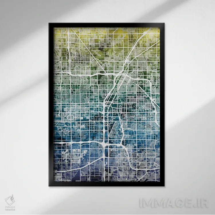 تابلو انتزاعی Nevada, USA,نقشه شیب دار لاس وگاس، نوادا، آمریکا اثر مایکل تامپست - نمای قابدار مشکی