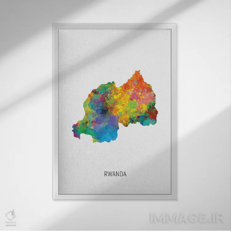تابلو دکوراتیو نقشه رواندا اثر مایکل تامپست - نمای قابدار سفید