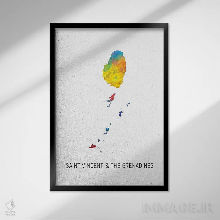 تابلو دکوراتیو نقشه سنت وینسنت و گرناباور ها اثر مایکل تامپست - نمای قابدار مشکی