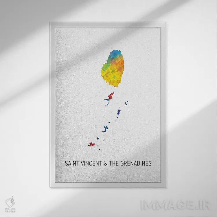 تابلو دکوراتیو نقشه سنت وینسنت و گرناباور ها اثر مایکل تامپست - نمای قابدار سفید