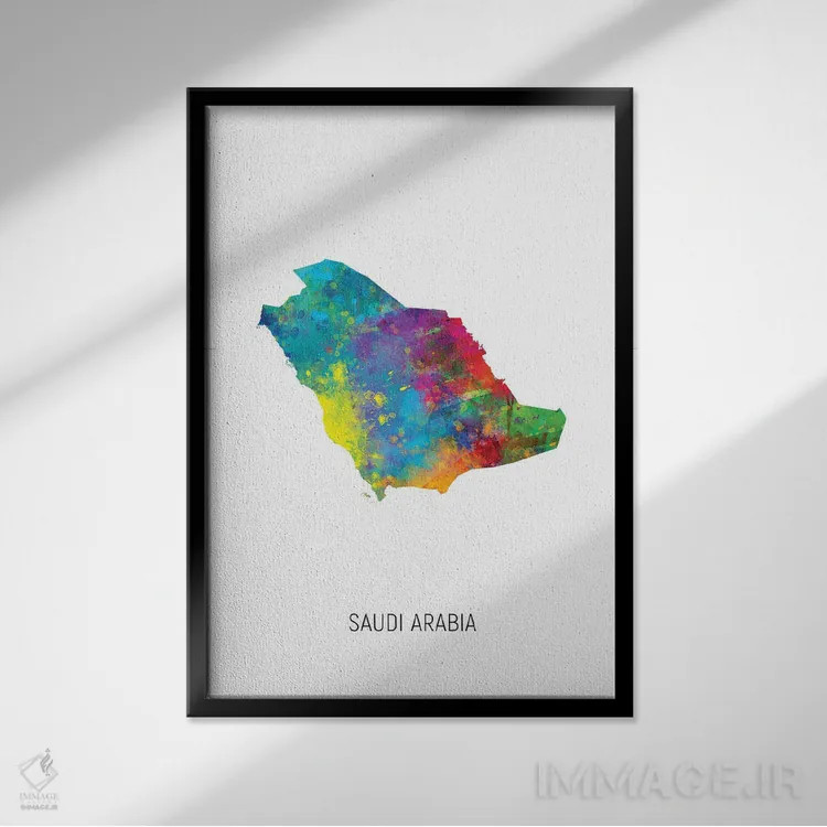تابلو دکوراتیو نقشه عربستان سعودی اثر مایکل تامپست - نمای قابدار مشکی
