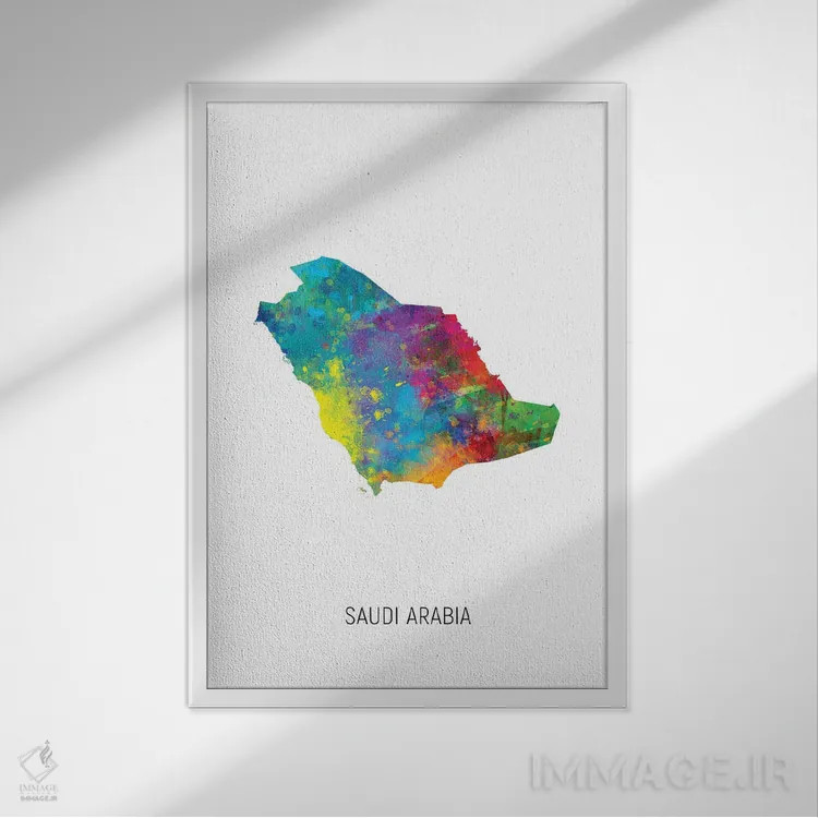 تابلو دکوراتیو نقشه عربستان سعودی اثر مایکل تامپست - نمای قابدار سفید