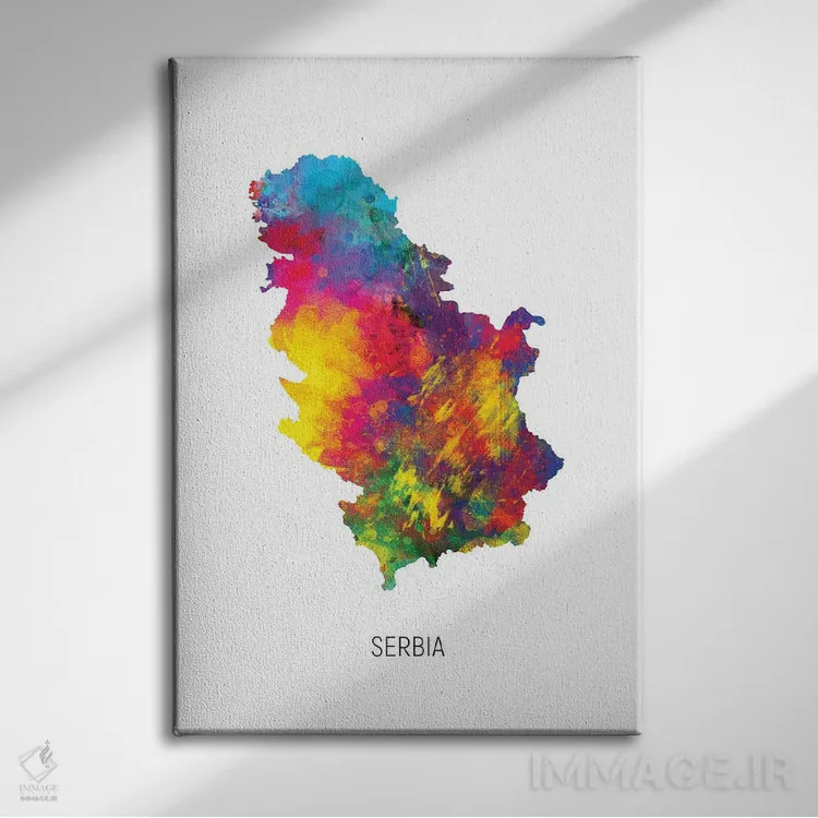 تابلو دکوراتیو نقشه صربستان اثر مایکل تامپست - نمای روبهرو روی دیوار