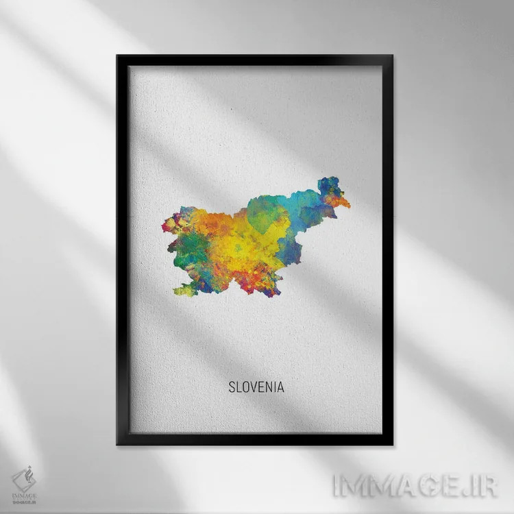 تابلو دکوراتیو نقشه اسلوونی اثر مایکل تامپست - نمای قابدار مشکی