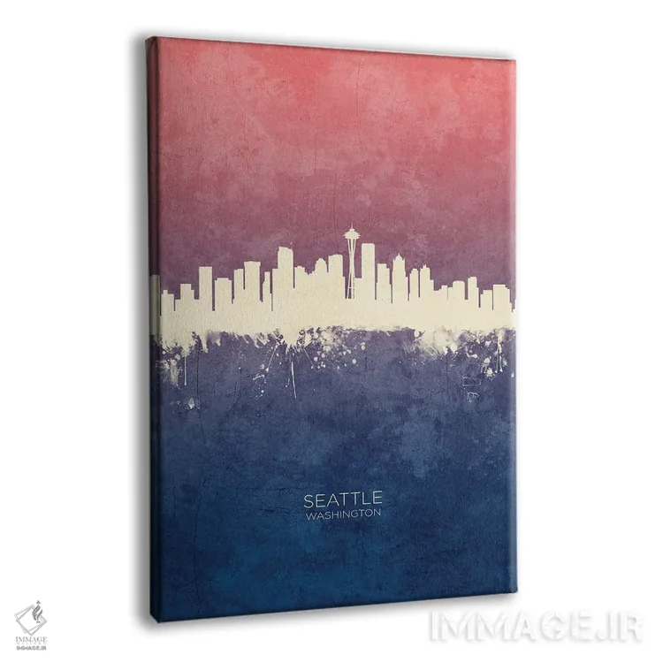 تابلو دکوراتیو خط افق سیاتل واشینگتن با تم آبی رز اثر مایکل تامپست - نمای پرسپکتیو محصول
