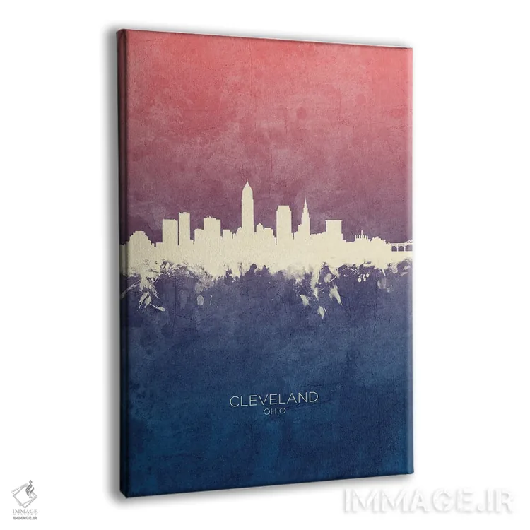 تابلو دکوراتیو خط افق کلیولند اوهایو با تم آبی رز اثر مایکل تامپست - نمای پرسپکتیو محصول