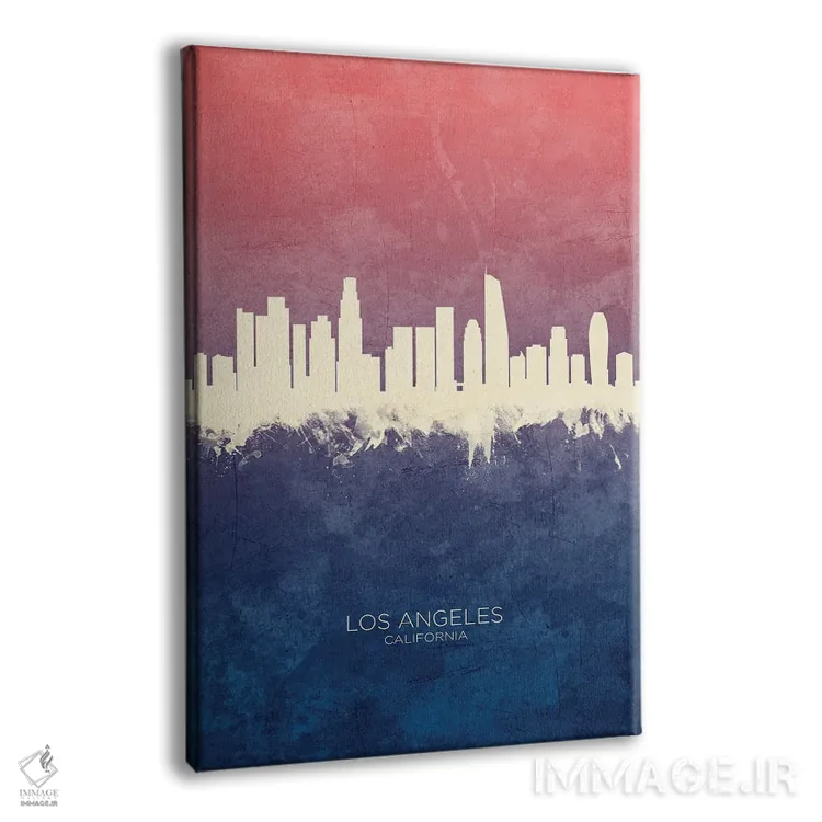 تابلو دکوراتیو خط افق لس آنجلس کالیفرنیا با تم آبی رز اثر مایکل تامپست - نمای پرسپکتیو محصول