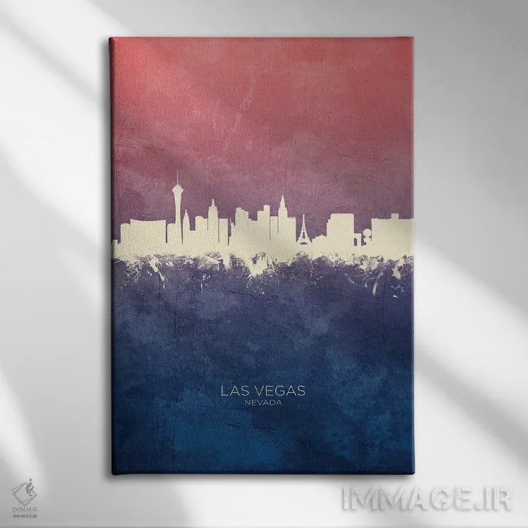 تابلو دکوراتیو خط افق لاس وگاس نوادا با تم آبی رز اثر مایکل تامپست - نمای روبهرو روی دیوار