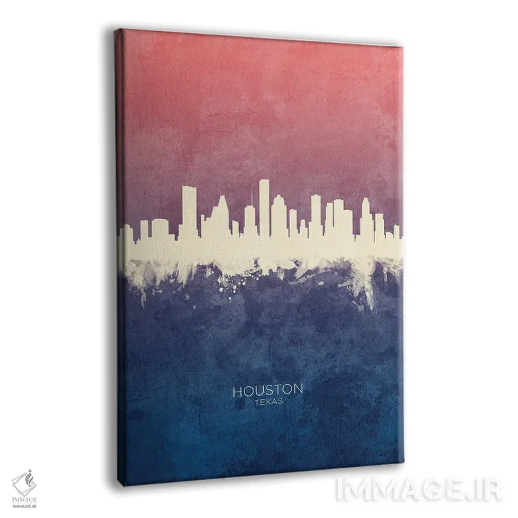 تابلو دکوراتیو خط افق هیوستون تگزاس با تم آبی رز اثر مایکل تامپست - نمای پرسپکتیو محصول
