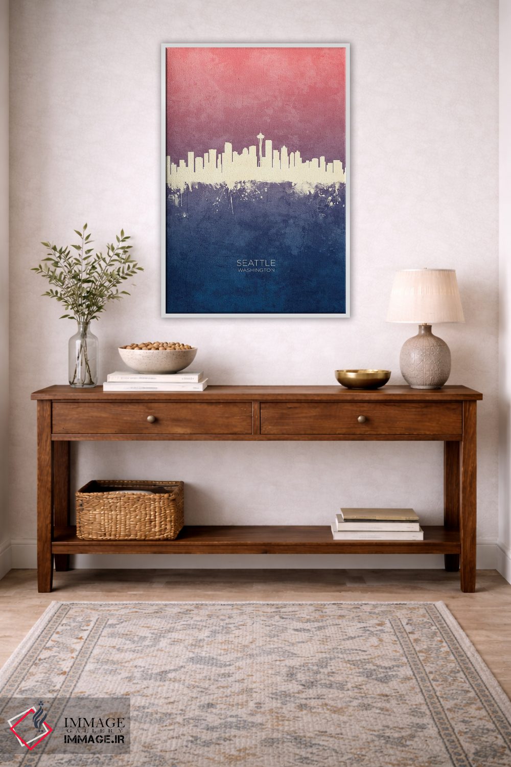 تابلو دکوراتیو خط افق سیاتل واشینگتن با تم آبی رز اثر مایکل تامپست - D4W