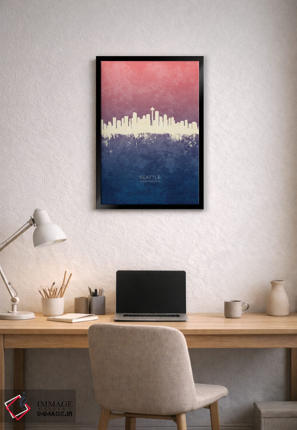 تابلو دکوراتیو خط افق سیاتل واشینگتن با تم آبی رز اثر مایکل تامپست - D2B