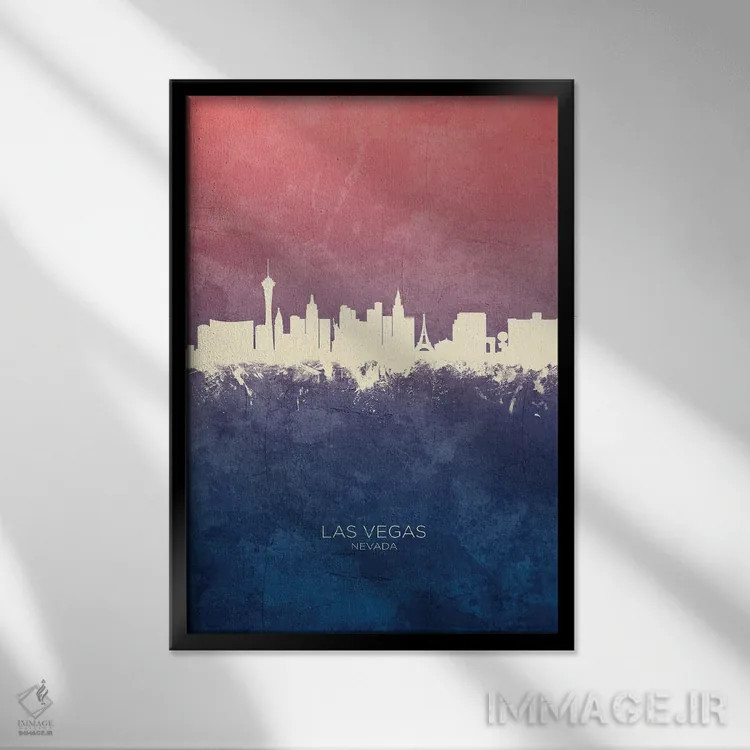 تابلو دکوراتیو خط افق لاس وگاس نوادا با تم آبی رز اثر مایکل تامپست - نمای قابدار مشکی