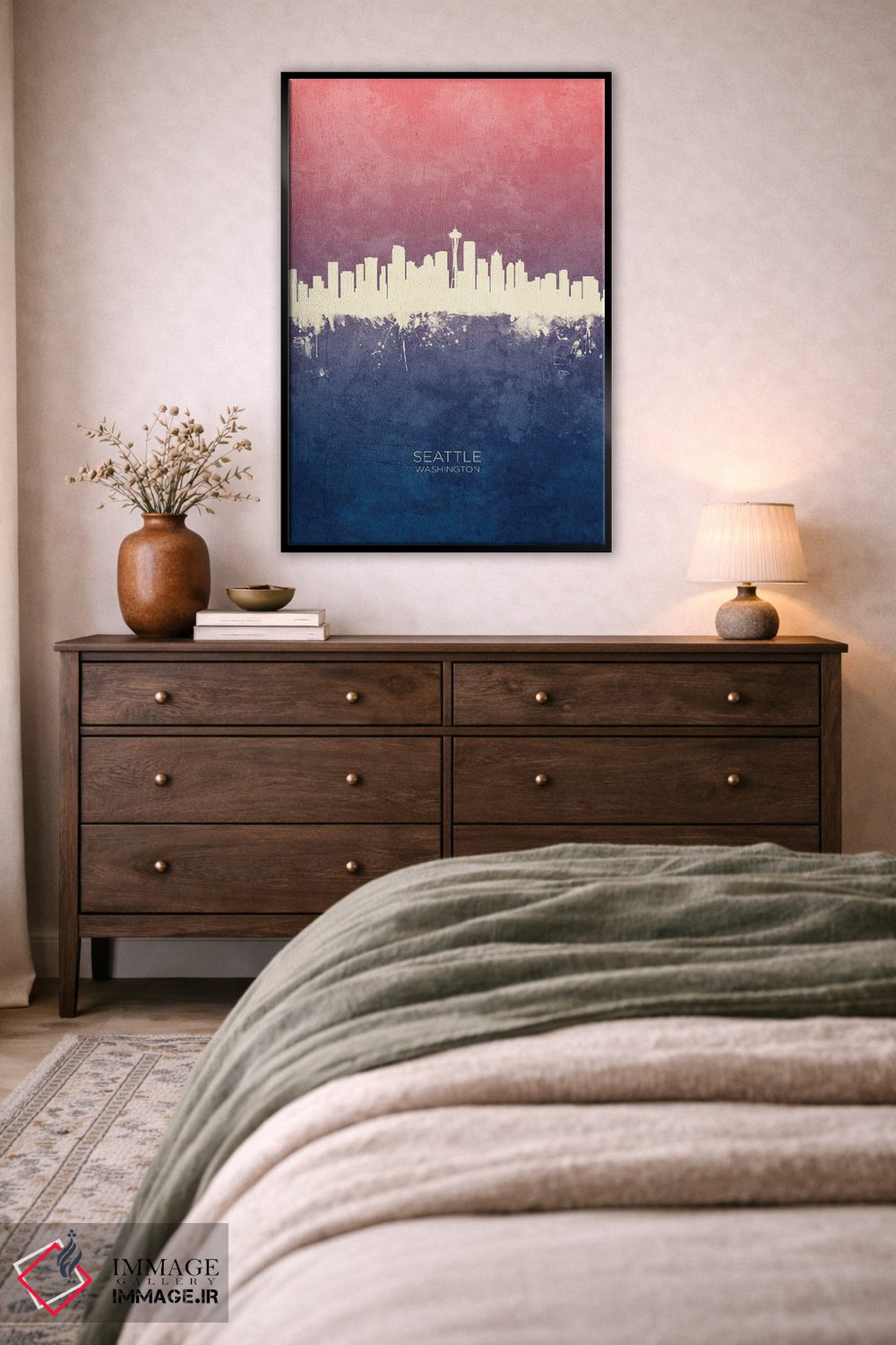 تابلو دکوراتیو خط افق سیاتل واشینگتن با تم آبی رز اثر مایکل تامپست - D5B