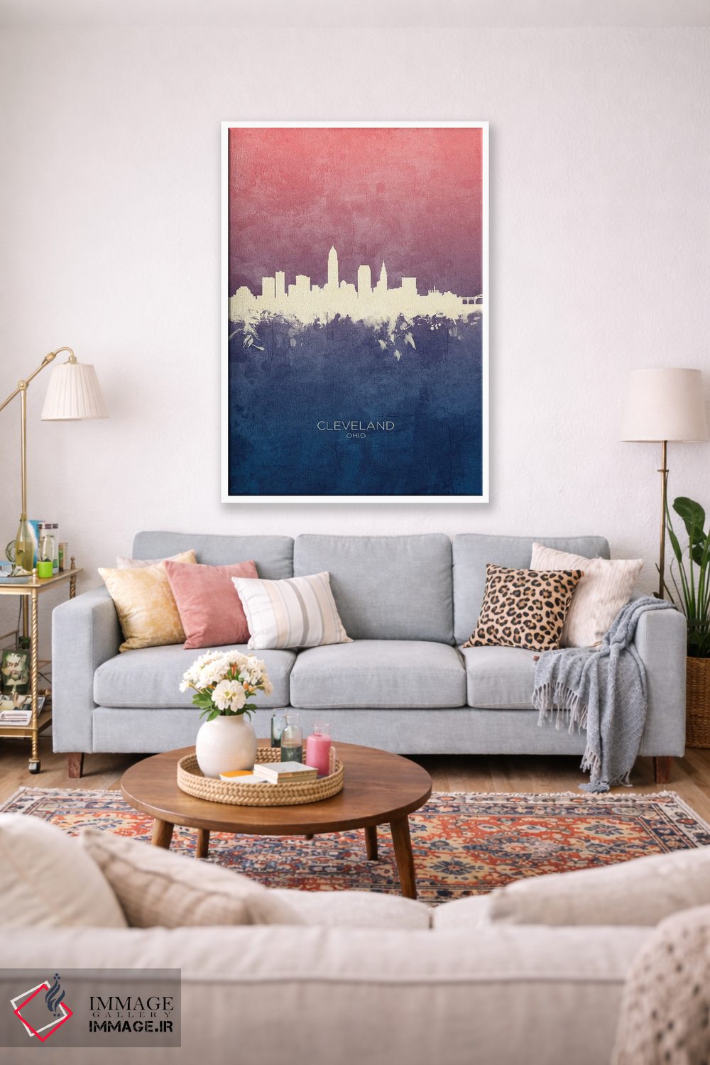 تابلو دکوراتیو خط افق کلیولند اوهایو با تم آبی رز اثر مایکل تامپست - D1W